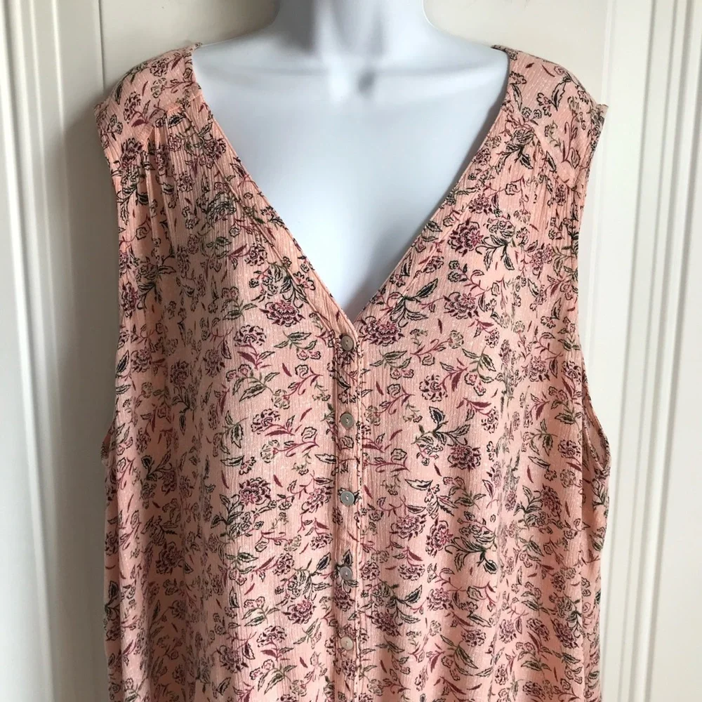 🔴 4/$15 Peace & Pearls Women’s 3X Peach Floral Front Tie Sleeveless Tank Top EUC - Picture 6 of 14